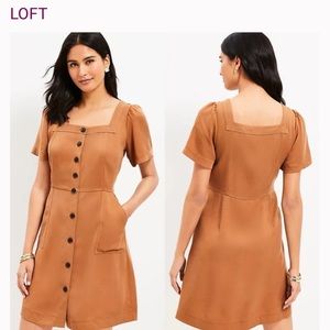 Loft Emory square neck button pocket dress